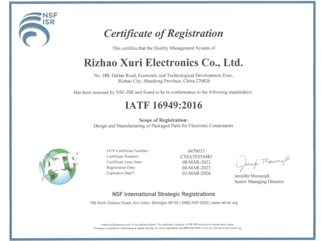 Certificate of TO 52 Transistor Outline Headers